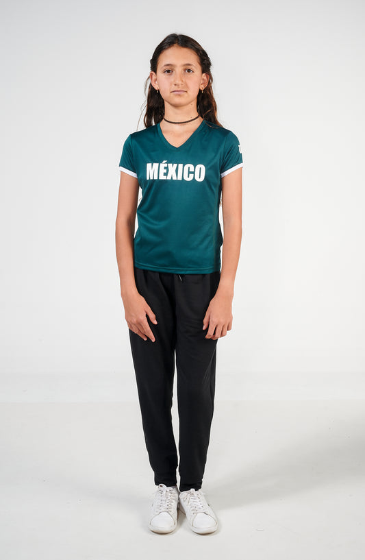Playera verde bandera mundial México cuello V niña - Sports Center